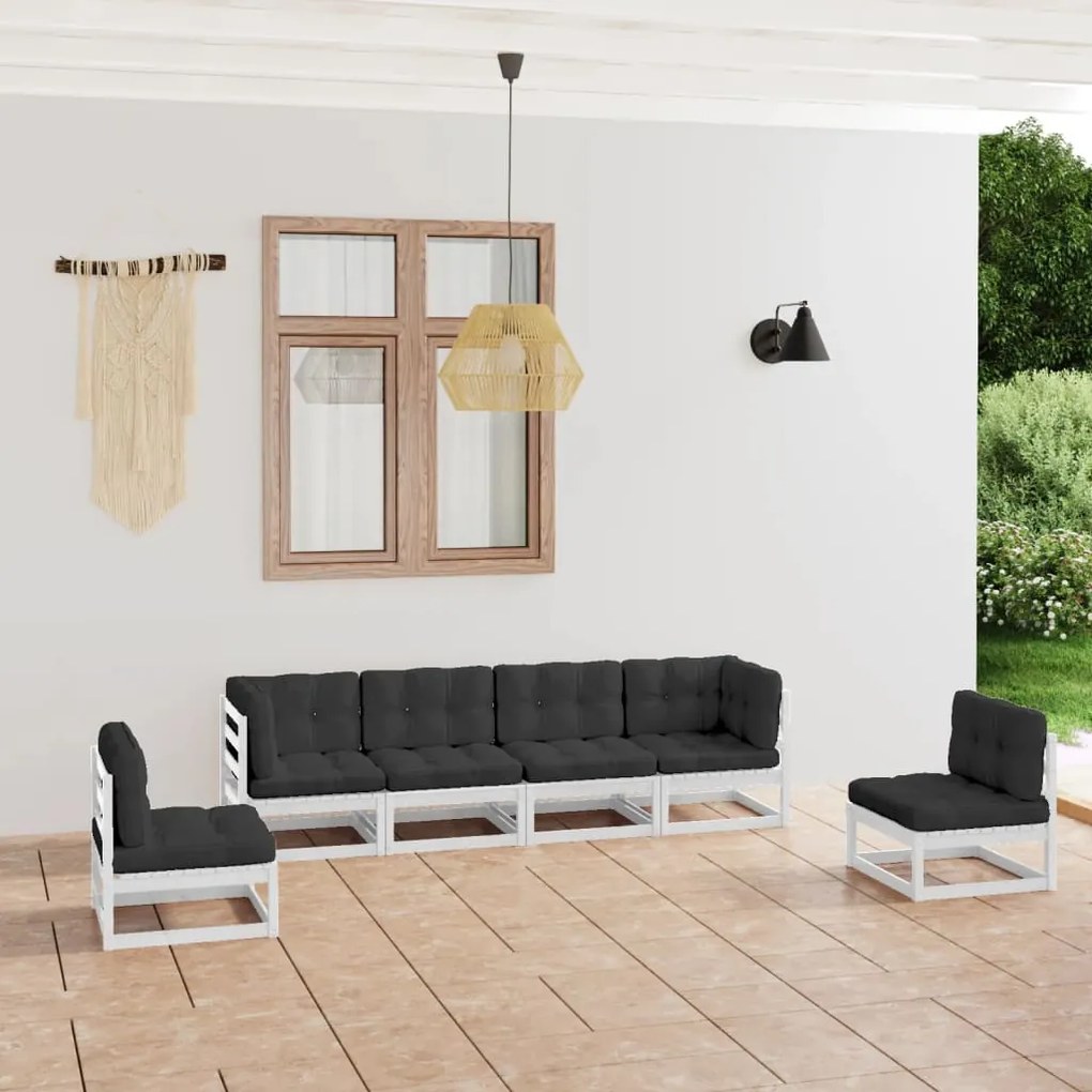 Set divani da giardino 6 pz con cuscini legno massello pino