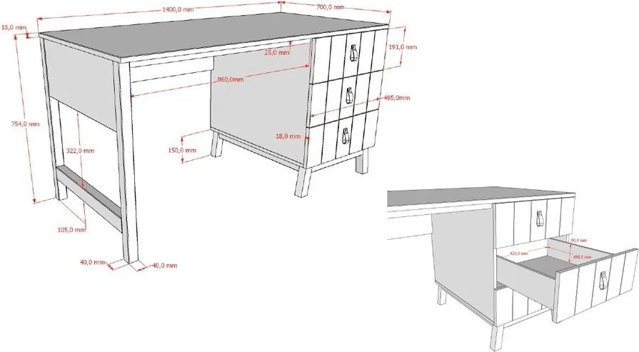 Scrivania per bambini 70x140 cm Sezane – Vipack