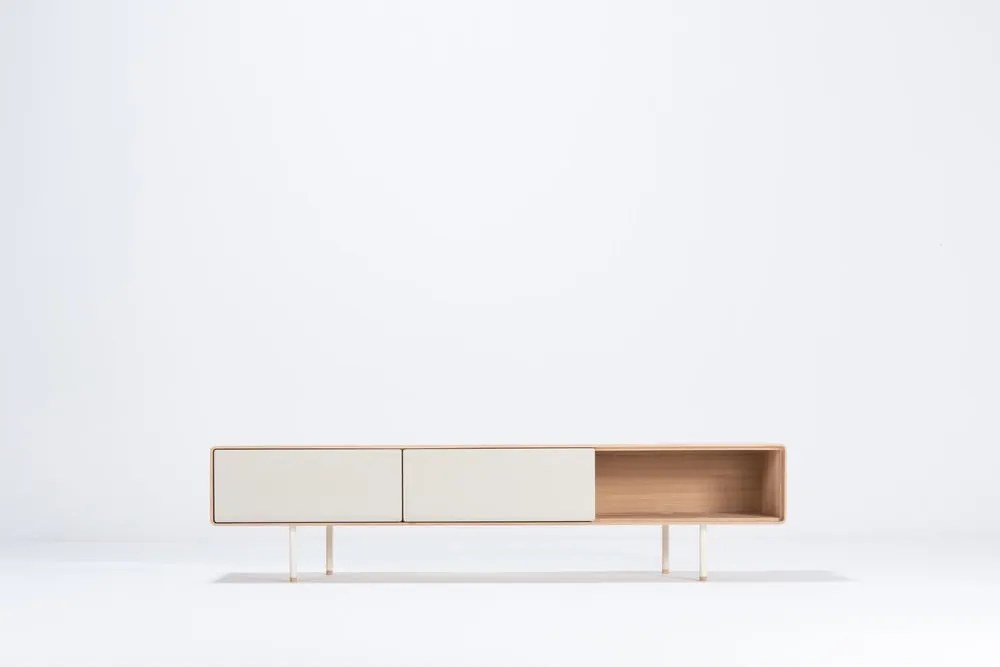 Mobile TV bianco-color legno naturale in legno di quercia 200x48 cm Fina - Gazzda