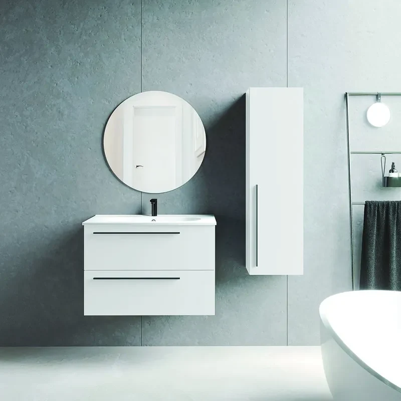 Mobile da bagno sotto lavabo VISOBATH bianco laccato opaco L 80 x H 55 x P 45 cm 2 cassetti, lavabo non incluso