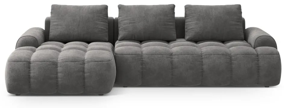 Divano angolare grigio allungabile/con contenitore (con penisola a sinistra/con chaise lounge) con rivestimento in velluto Linz – Cosmopolitan Design