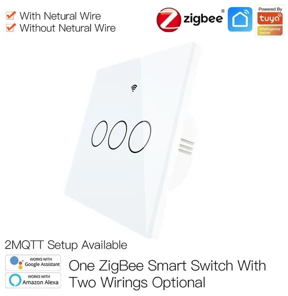 ZigBee Interruttore Smart Da Parete Con 3 Tasti Touch Con Pannello in Cristallo App Tuya Colore Bianco Scatola 503