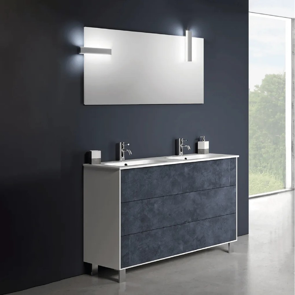 Mobile Bagno a Terra 120 Cm Tre Cassetti Specchio Con Illuminazioni Led Italbagno "Step"