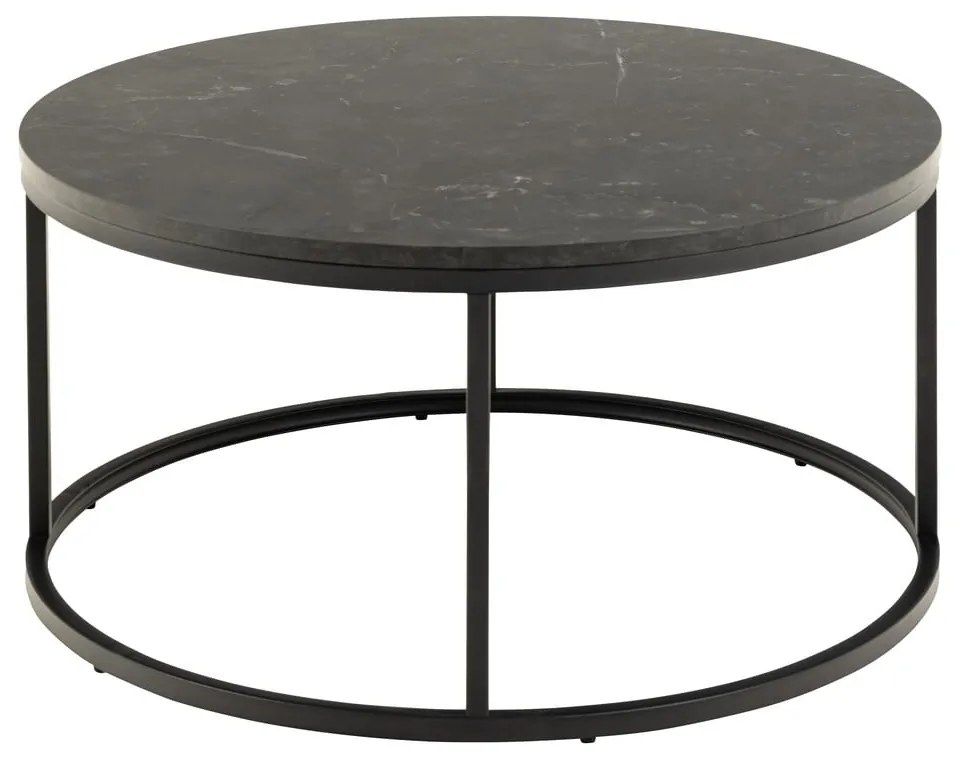 Tavolino rotondo nero con piano effetto marmo ø 80 cm Spiro - Actona