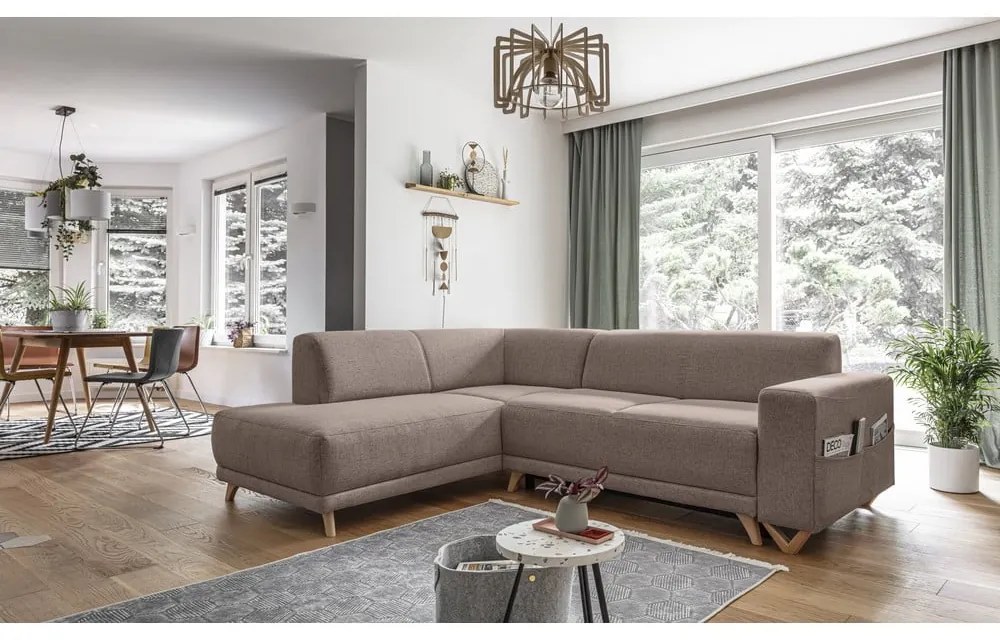 Divano angolare marrone allungabile e con contenitore (penisola a sinistra/a L) Classy Sophie – Miuform