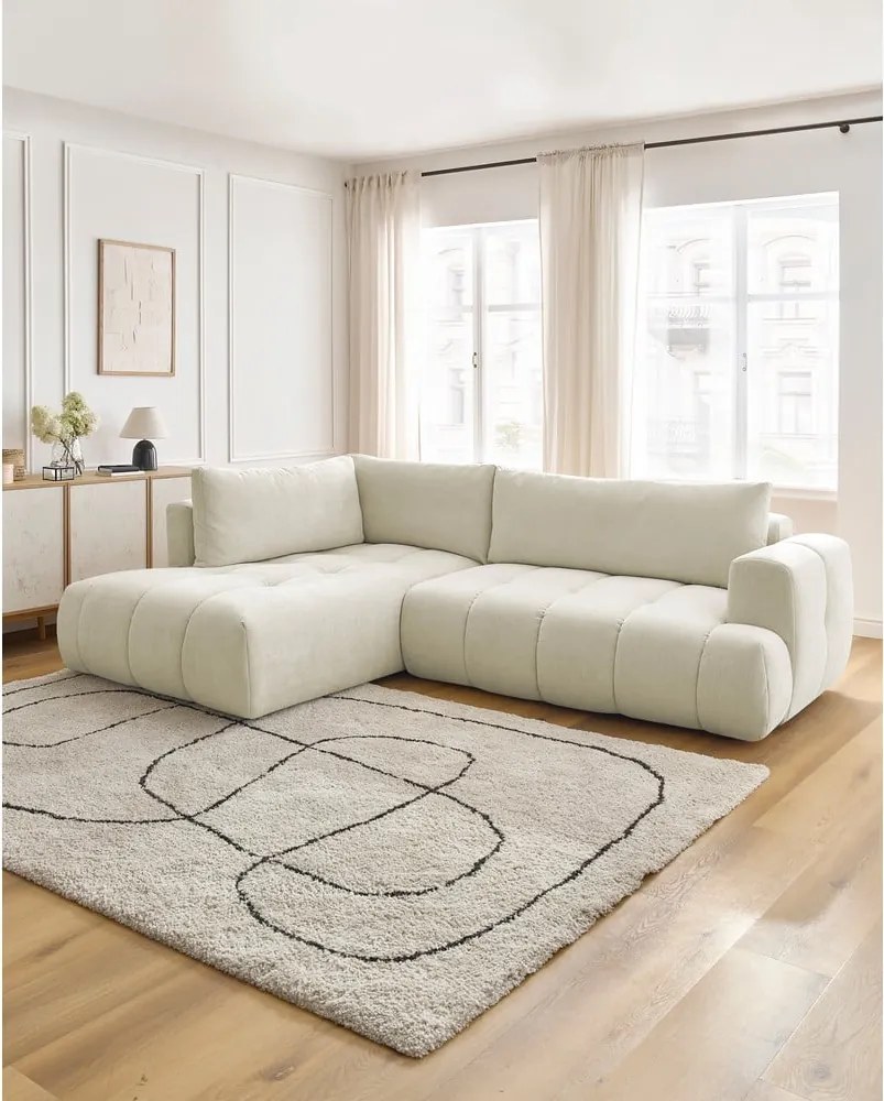 Divano angolare beige allungabile e con contenitore (penisola a sinistra/a L) Fuji – Bobochic Paris