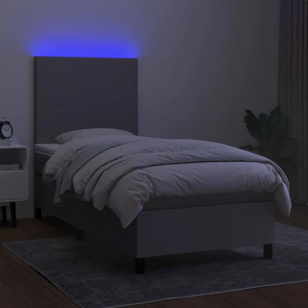 Letto a Molle Materasso e LED Grigio Chiaro 80x200 cm Tessuto