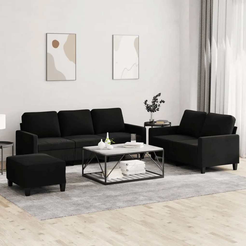 Set Di Divani 3 Pz Con Cuscini Nero İn Velluto /