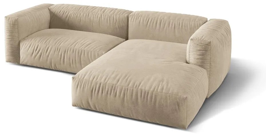 Divano angolare componibile beige (con penisola a destra/con chaise lounge) con rivestimento in velluto Martina – Micadoni