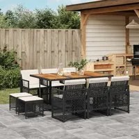 Set da Pranzo da Giardino 11 pz con Cuscini in Polyrattan Nero 3210795