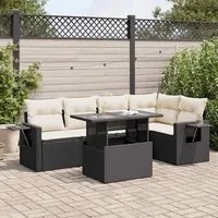 Set Divano da Giardino 6 pz con Cuscini Nero in Polyrattan 3326477