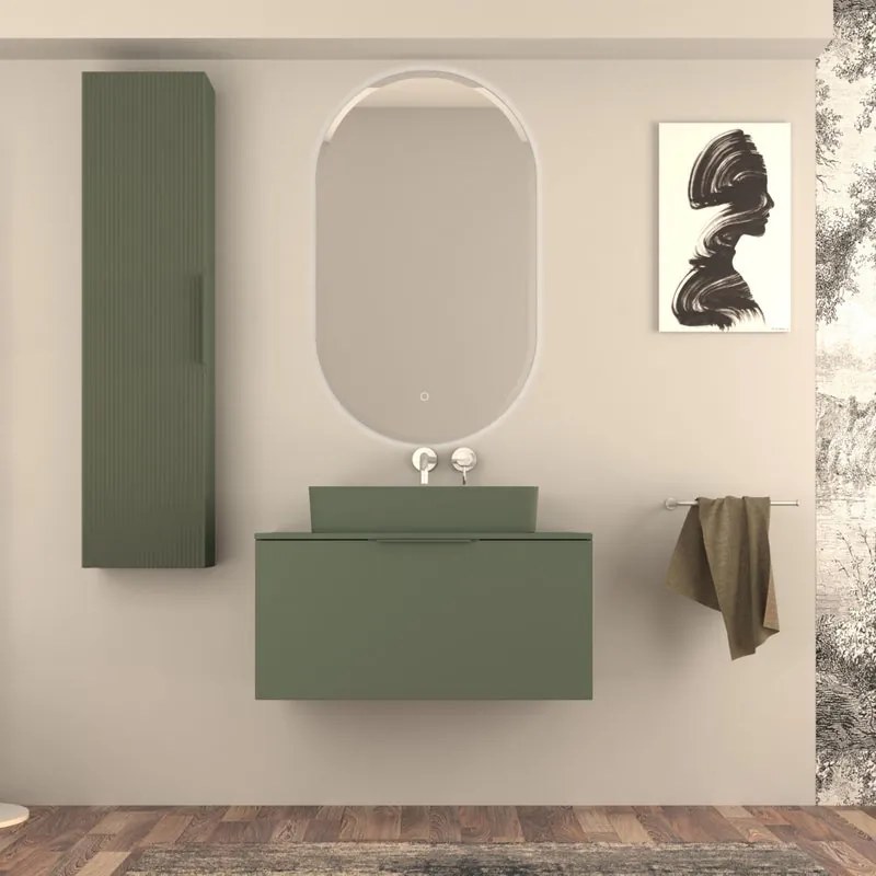 Mobile da bagno sospeso sotto lavabo Modula di BADEN HAUS L 90 x H 43 x P 44 cm verde opaco liscio, 2 cassetti