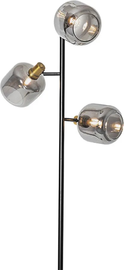 Lampada da terra nera con oro e vetro fumé 3 luci - Zuzanna