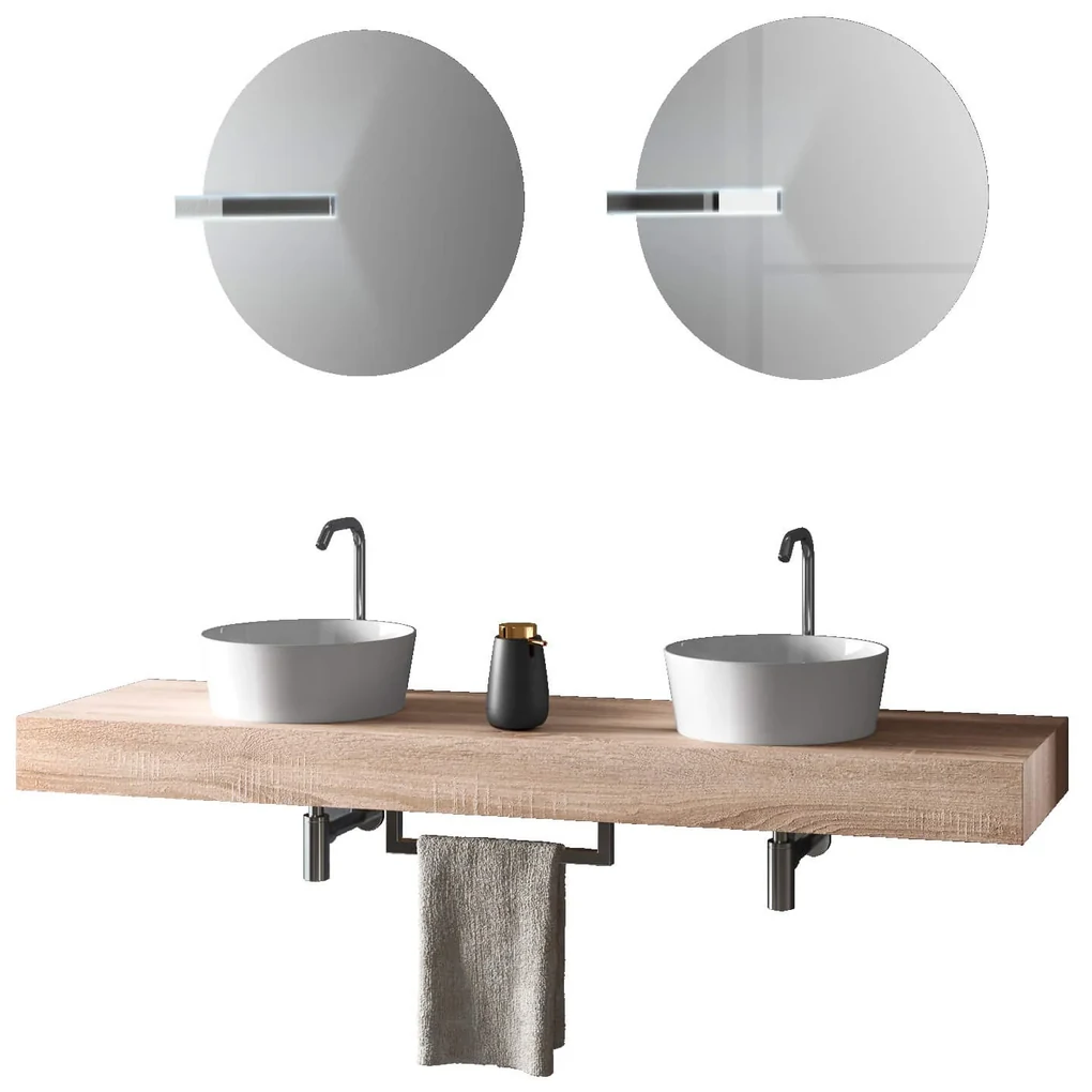 Mobile Bagno Sospeso 120cm Con Doppio Lavabo Specchio, Lampada e Porta  Asciugamano - Rovere miele