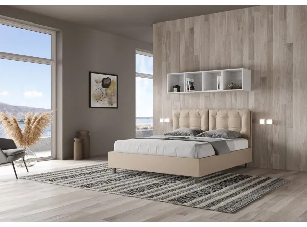 Letto matrimoniale senza rete imbottito 160x200 similpelle tortora Annalisa
