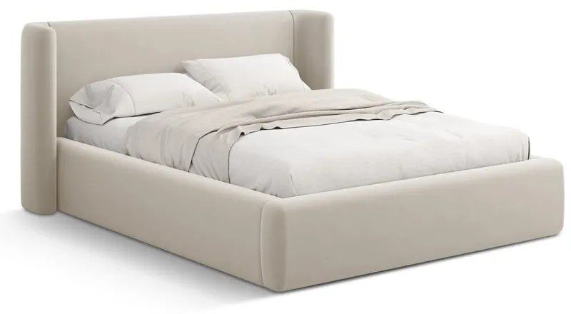 Letto matrimoniale imbottito beige con contenitore con rete inclusa 200x200 cm Jason – Windsor &amp; Co Sofas