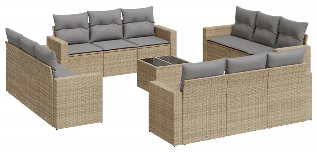 Set divano da giardino 13 pz con cuscini beige in polyrattan