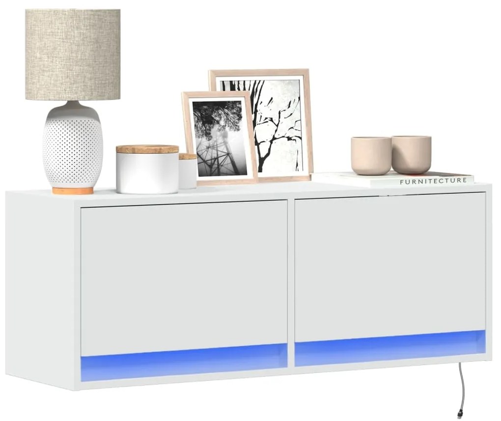 Mobile Tv A Parete Con Luci Led Bianco 100x31x35 Cm /