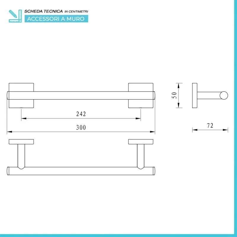 Porta asciugamani dritto da muro 30 cm in acciaio cromo serie Easy