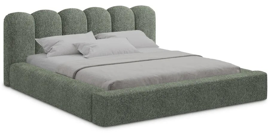 Letto matrimoniale imbottito verde con vano contenitore con griglia 180x200 cm Mano - Makamii
