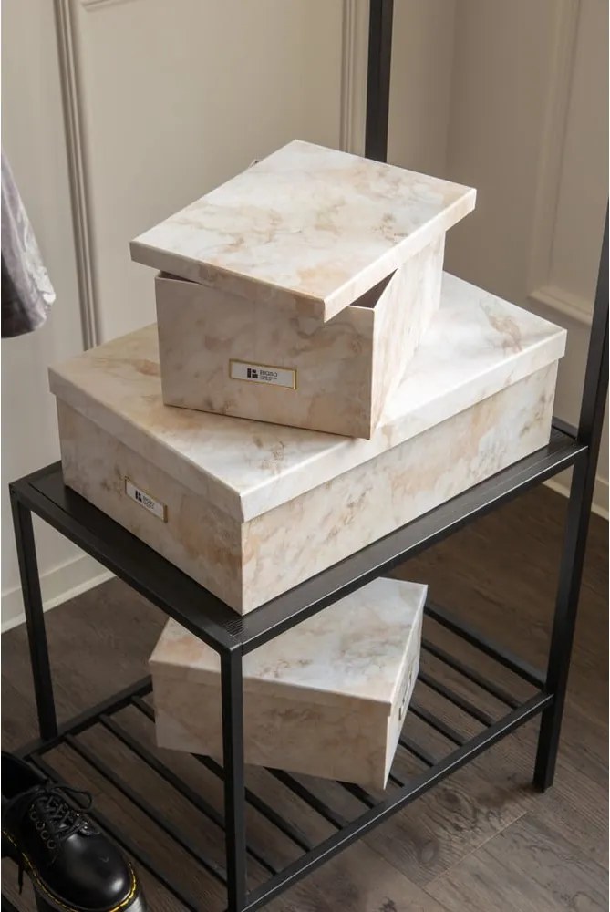 Scatole in set con coperchio/decorative beige in cartone 3 pz 31x47x15,5 cm Inge Paper Laminate – Bigso