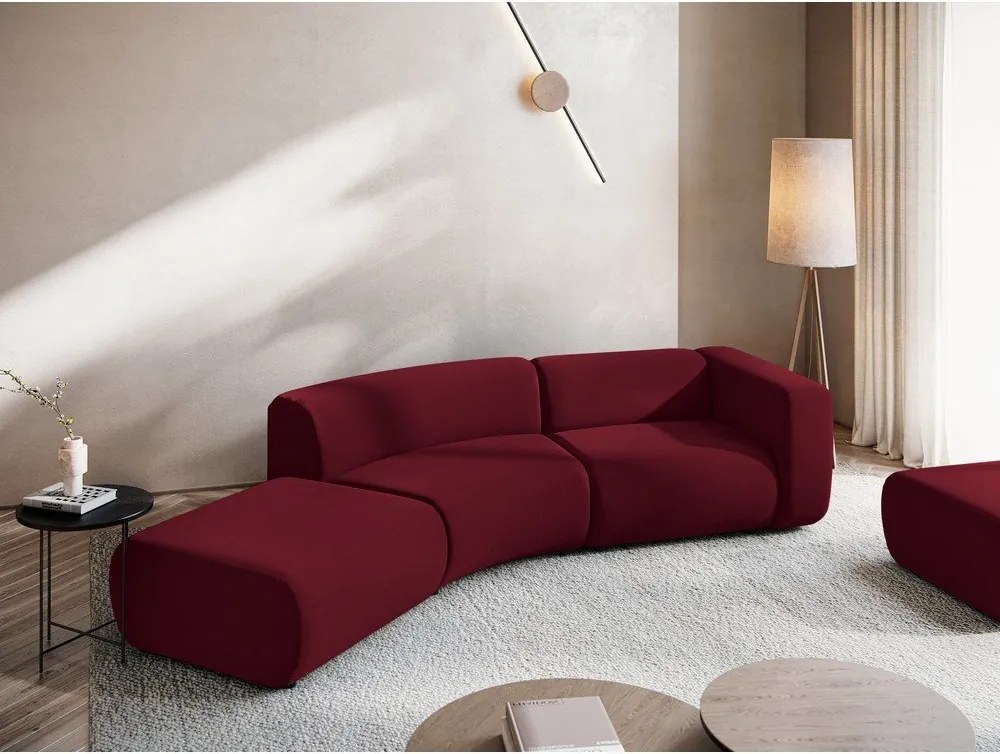 Chaise longue burgundy (con penisola a sinistra) con rivestimento in velluto Ekahi – Makamii
