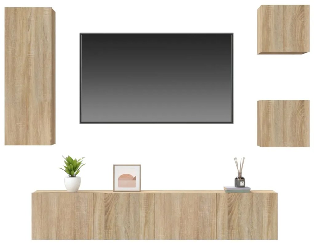 Set di mobili porta tv 5 pz rovere sonoma in legno multistrato