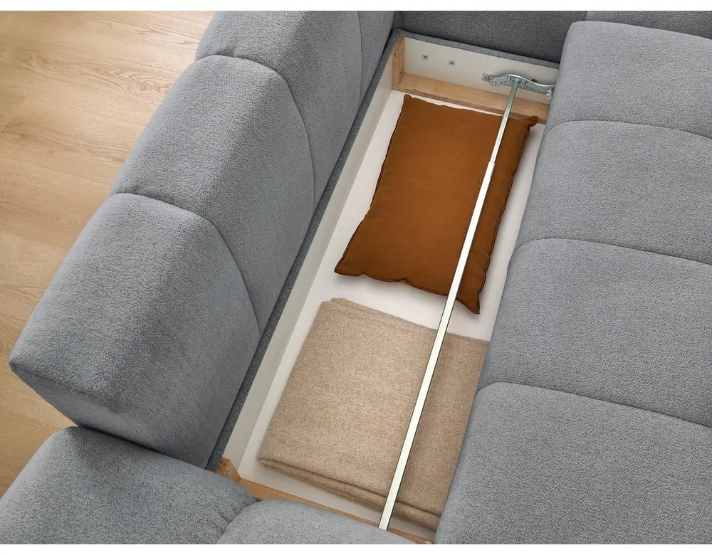 Divano angolare grigio scuro allungabile e con contenitore (penisola a destra/chaise lounge) con rivestimento in ciniglia Everest – Bobochic Paris