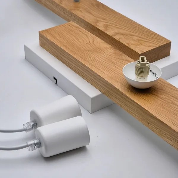 Lampadario a sospensione con filo CORTINA 2xE27/15W/230V + 2xG9/5W/230V bianco/quercia