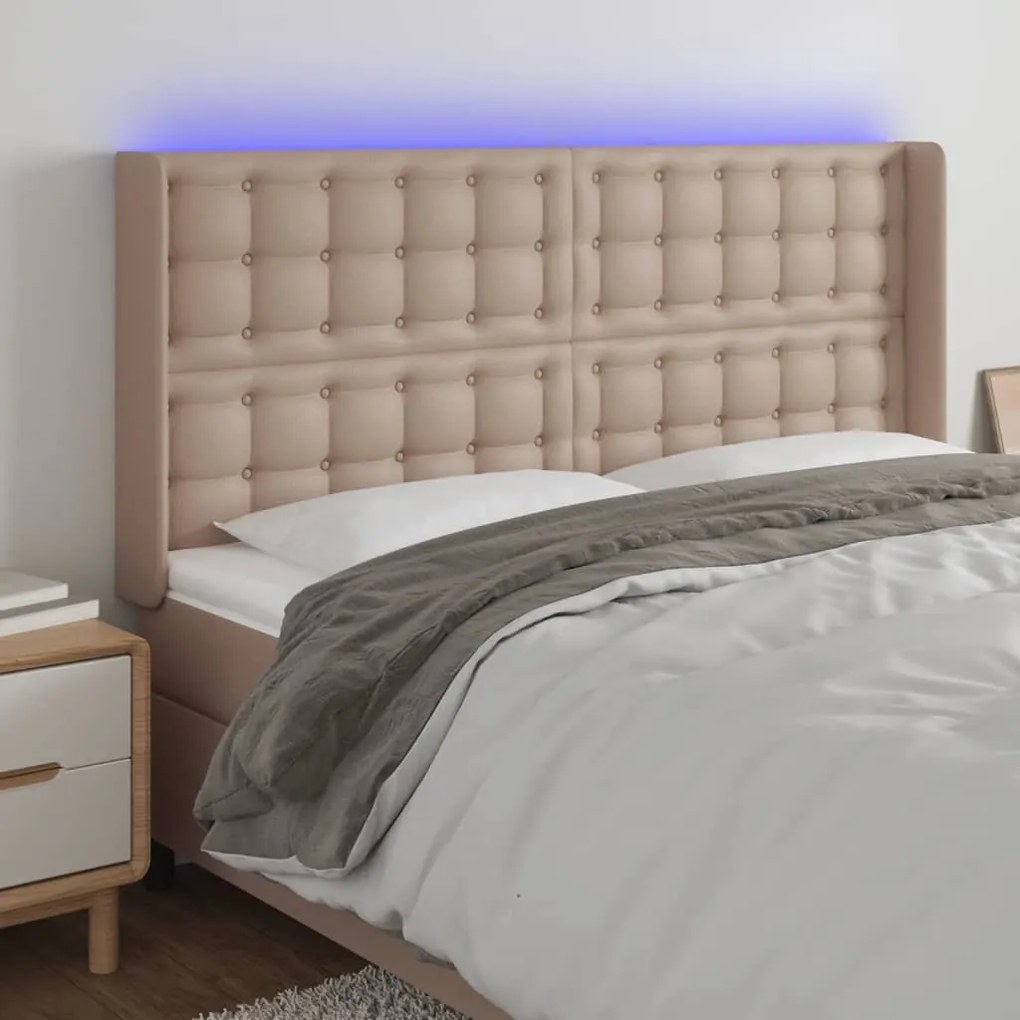 Testiera A Led Cappuccino 147x16x118/128 Cm İn Similpelle /