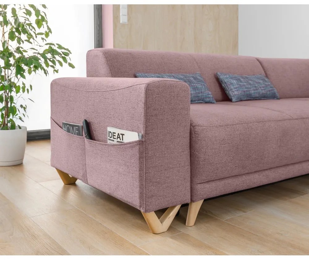 Divano angolare rosa allungabile e con contenitore (con penisola a destra/a L) Classy Sophie – Miuform