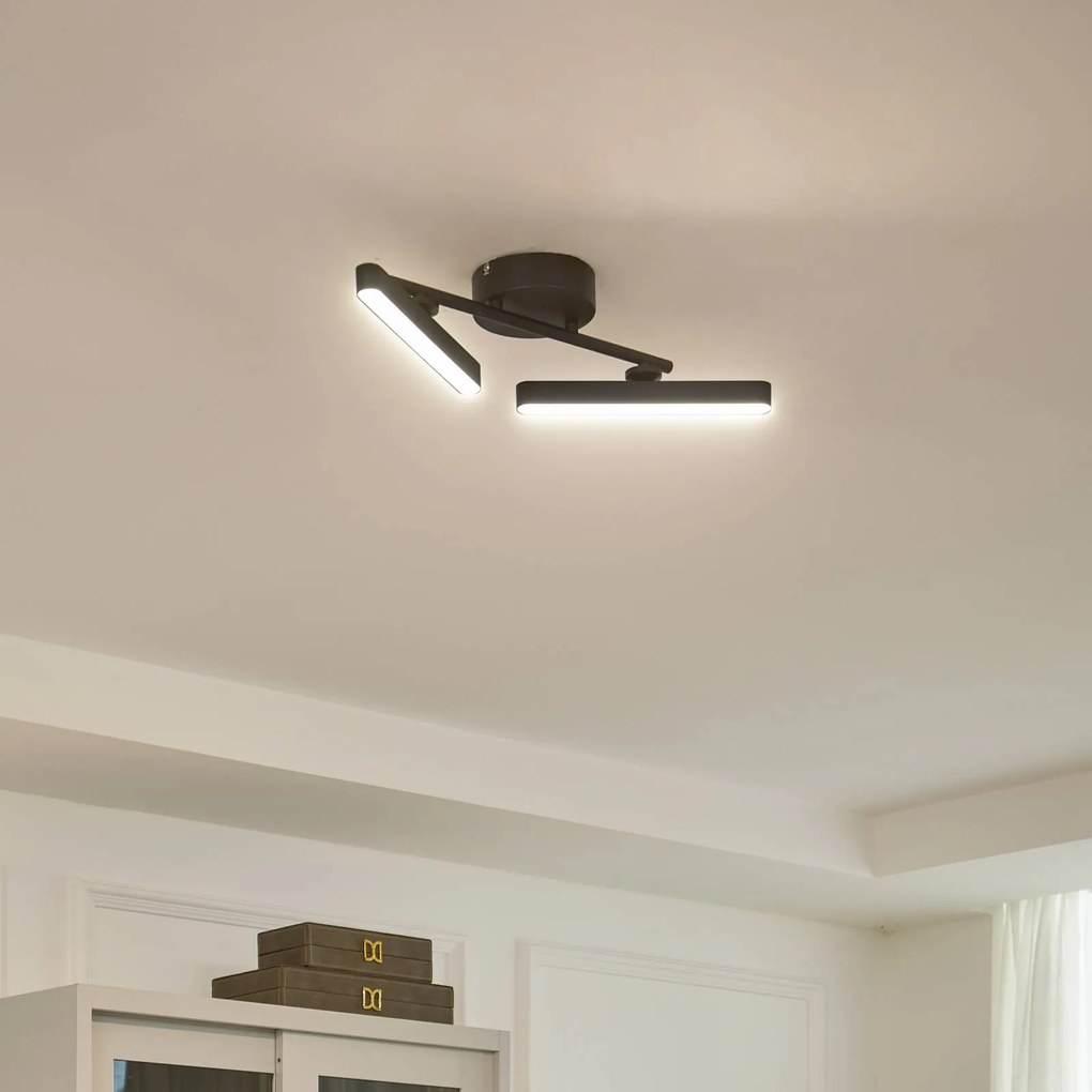 Plafoniera LED Lindby Eldrin, a 2 luci, nera, barra luminosa