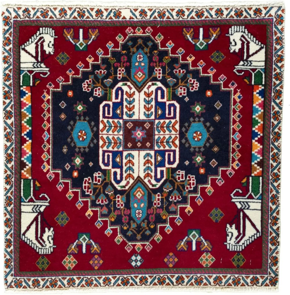 Shiraz Tappeto 60x60 Rosso (Iran) Annodato A Mano