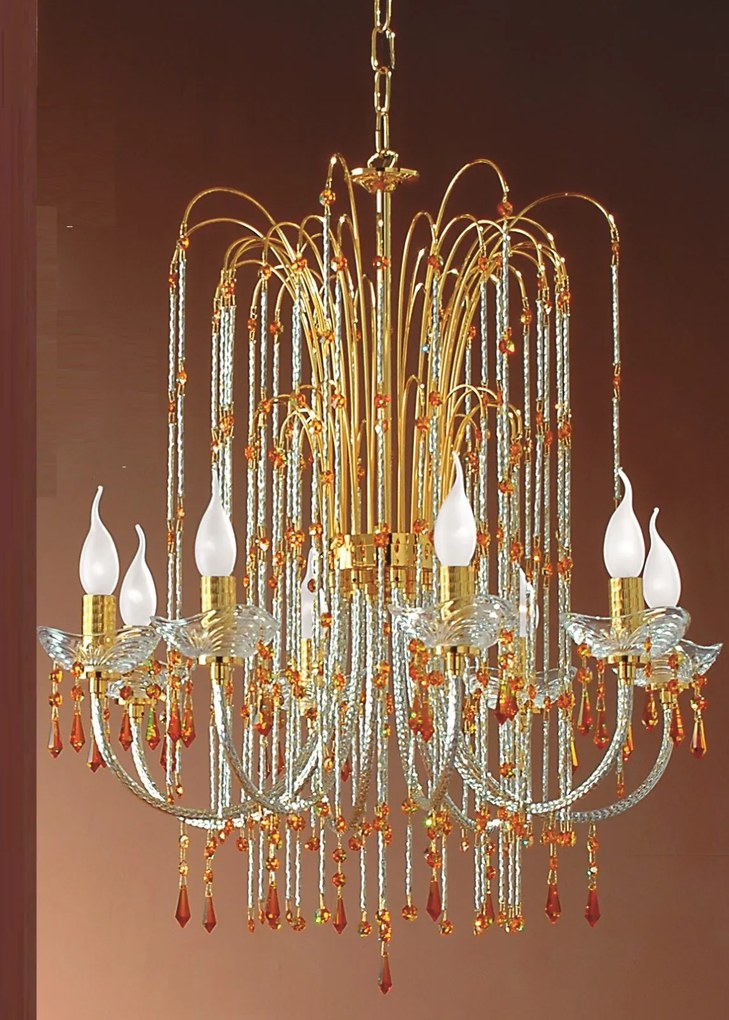 8-light chandelier - golden and  amber Crystal - 403/8 - Royal Crystal - Arredo Luce Cromo