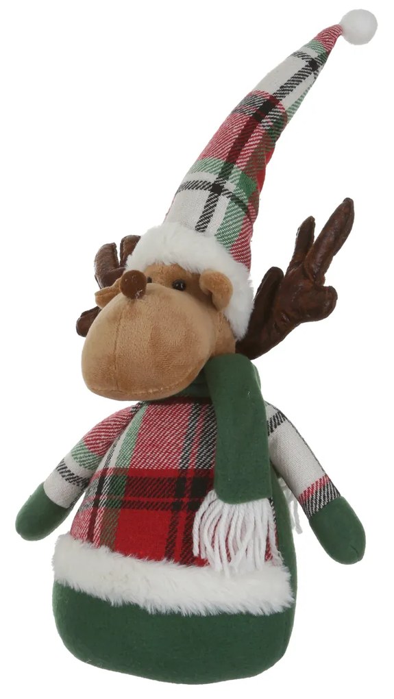 Renna Natale fermaporta 45 cm tartan verde