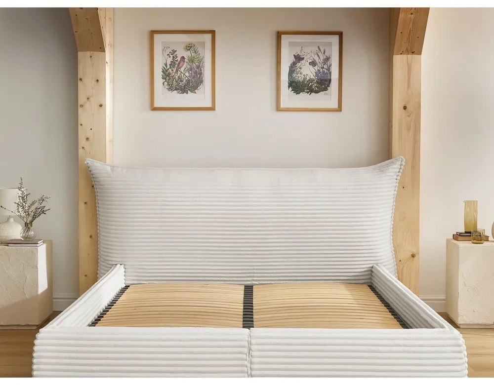 Letto matrimoniale imbottito beige con contenitore con rete inclusa 180x200 cm Jade – Bobochic Paris