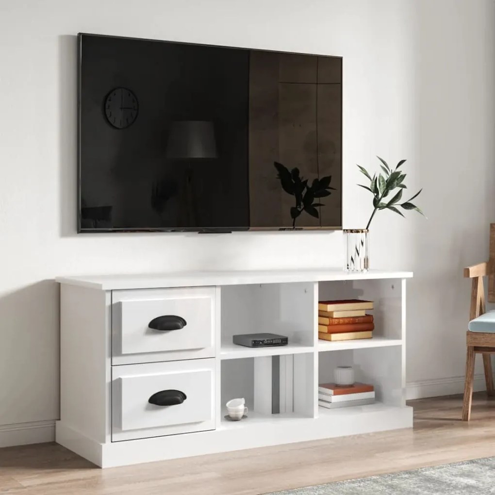 Mobile Porta TV Bianco Lucido 102x35,5x47,5cm Legno Multistrato