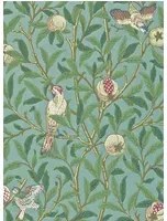 Morris & Co Carta da parati Bird & Pomegranate - Turquoise/ Coral