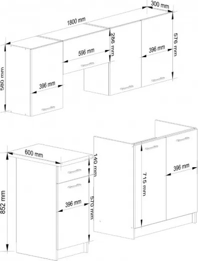 Cucina Lineare 180 Cm Moderna Componibile Bianco Opaco Emma V1