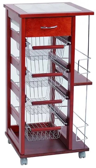 Carrello salvaspazio con cesti portafrutta e portabottiglie Ciliegio