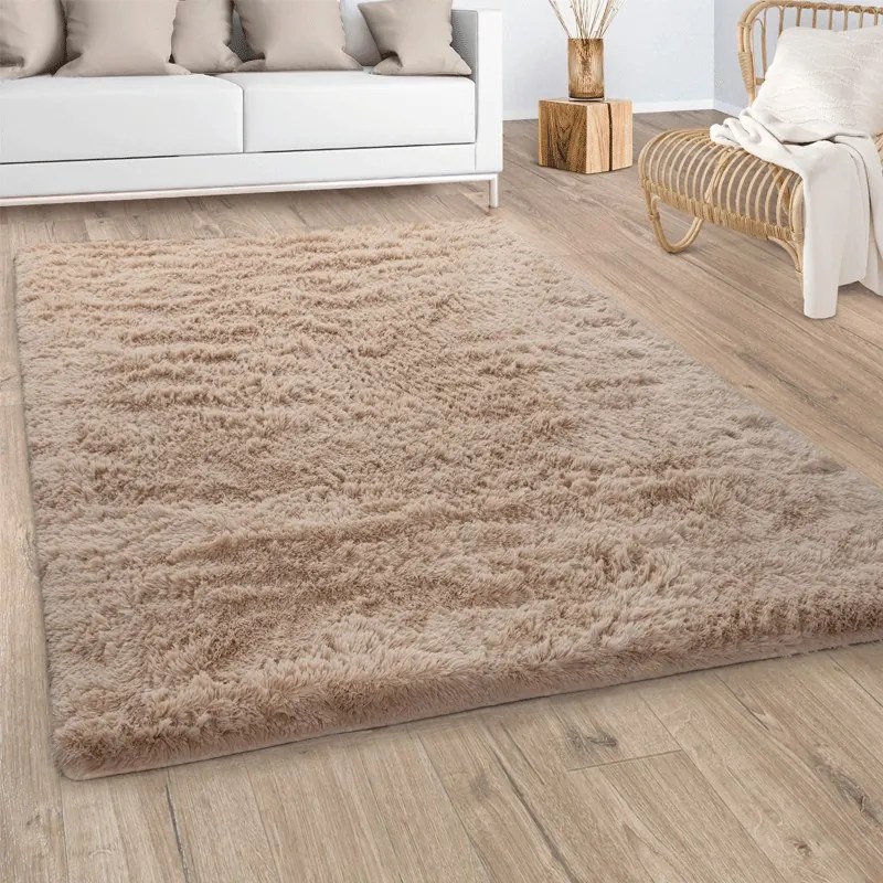 Tappeto Moderno Shaggy a pelo lungo Tinta Unita  Colore Beige, Dimensioni cm 120x170