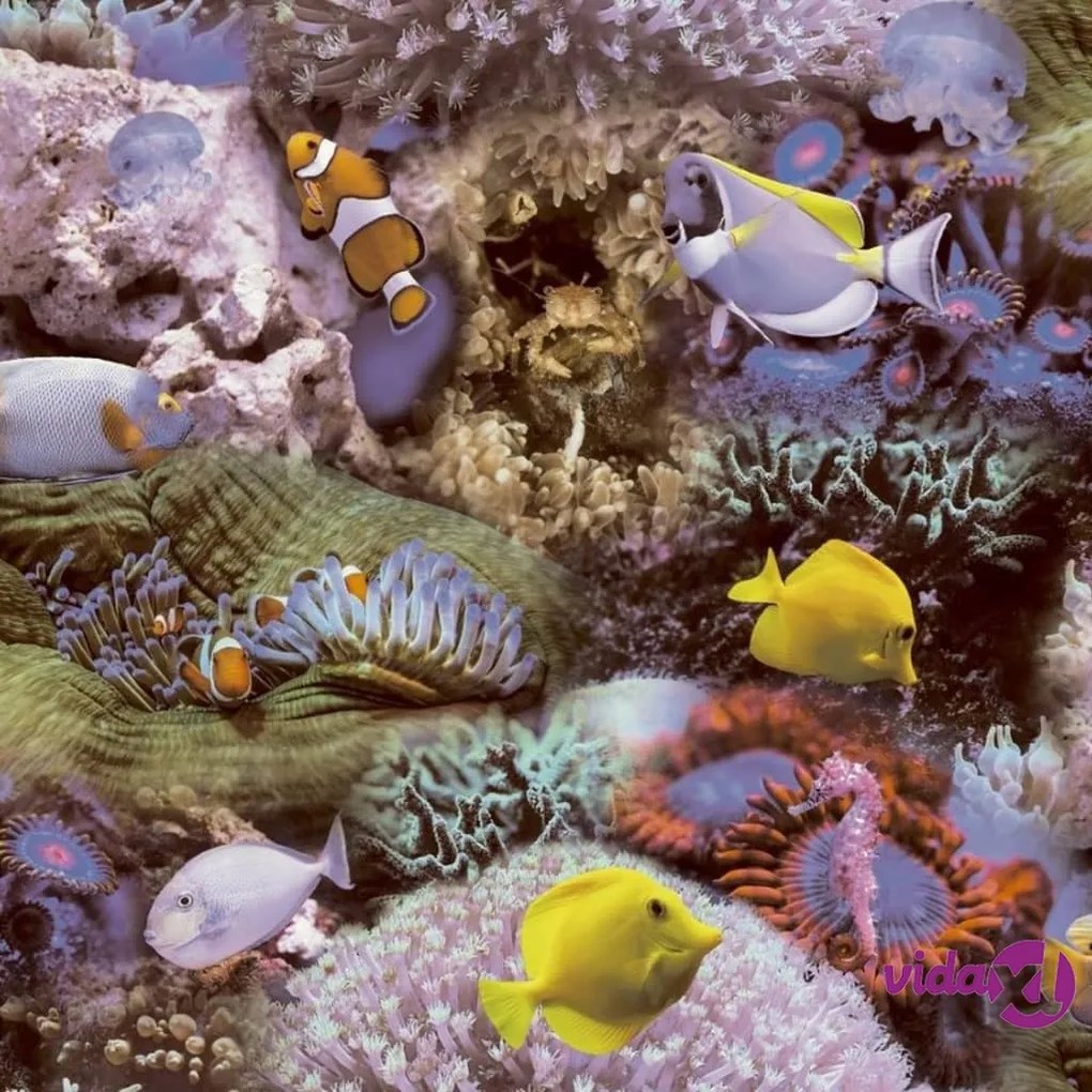 Noordwand Good Vibes Carta da Parati Coral and Tropical Fish Gialla e Viola