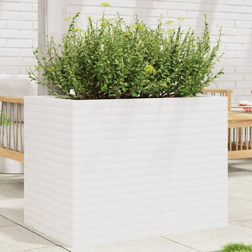 Fioriera Da Giardino Bianca 90x60x68,5cm Legno Massello Di Pino /