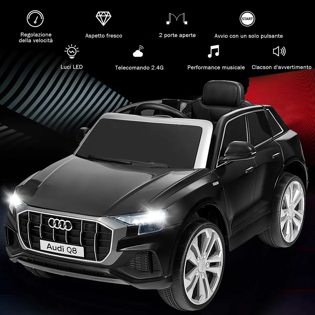 Costway Macchina cavalcabile per bambini con telecomando e luci LED, Audi Q8 con batteria 12 V e 2 motori Nero