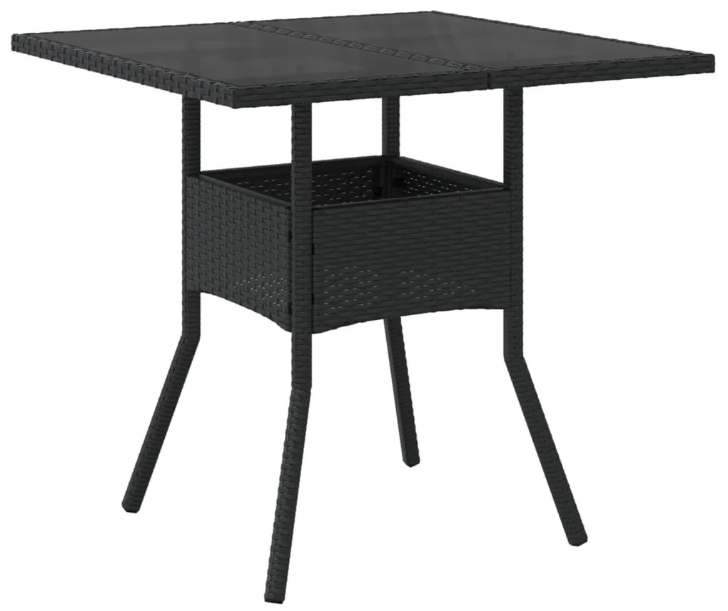 Tavolo da giardino piano in vetro nero 80x80x75 cm polyrattan