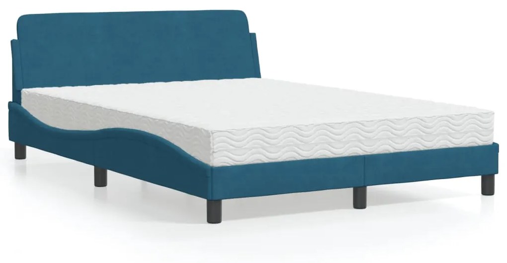 Letto Con Materasso Blu 140x200 Cm İn Velluto /