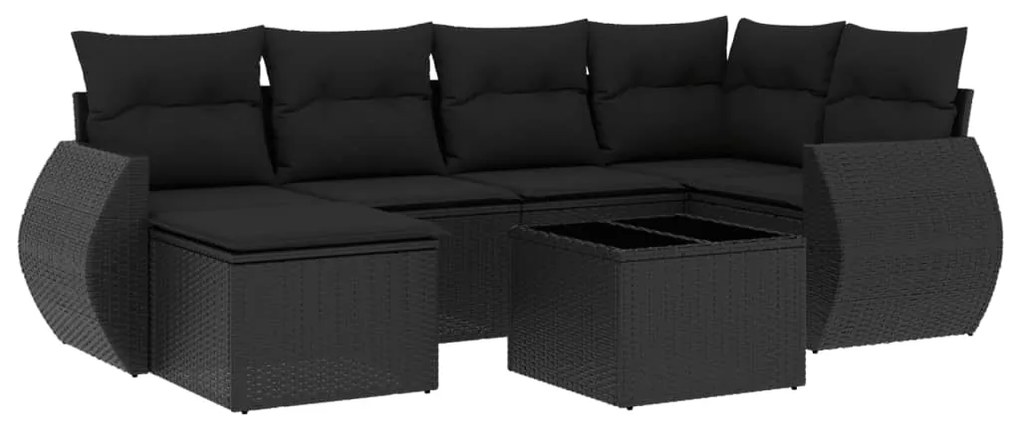 Set Divani da Giardino con Cuscini 7pz Nero Polyrattan