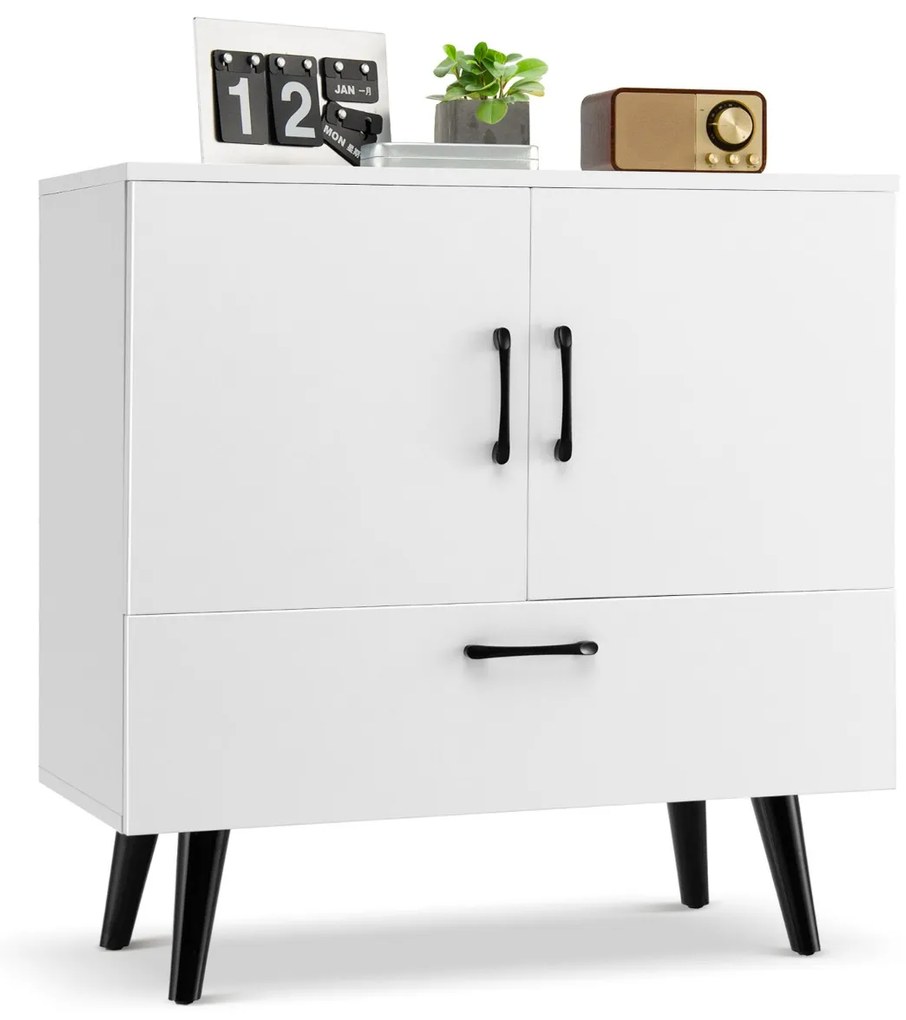 Costway Mobiletto portaoggetti moderno per soggiorno e ingresso, Credenza da buffet con 2 ante e 1 cassetto Bianco
