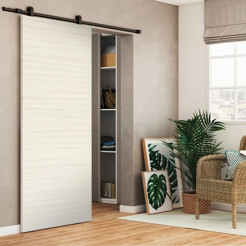 Porta scorrevole reversibile Oxford palissandro in mdf beige, L 93 x H 212 cm, con binario Loft nero