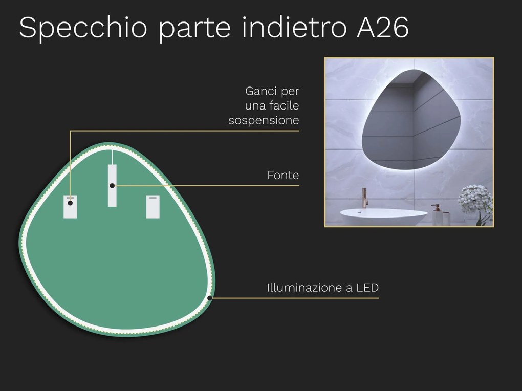 Specchio organico LED con illuminazione A26